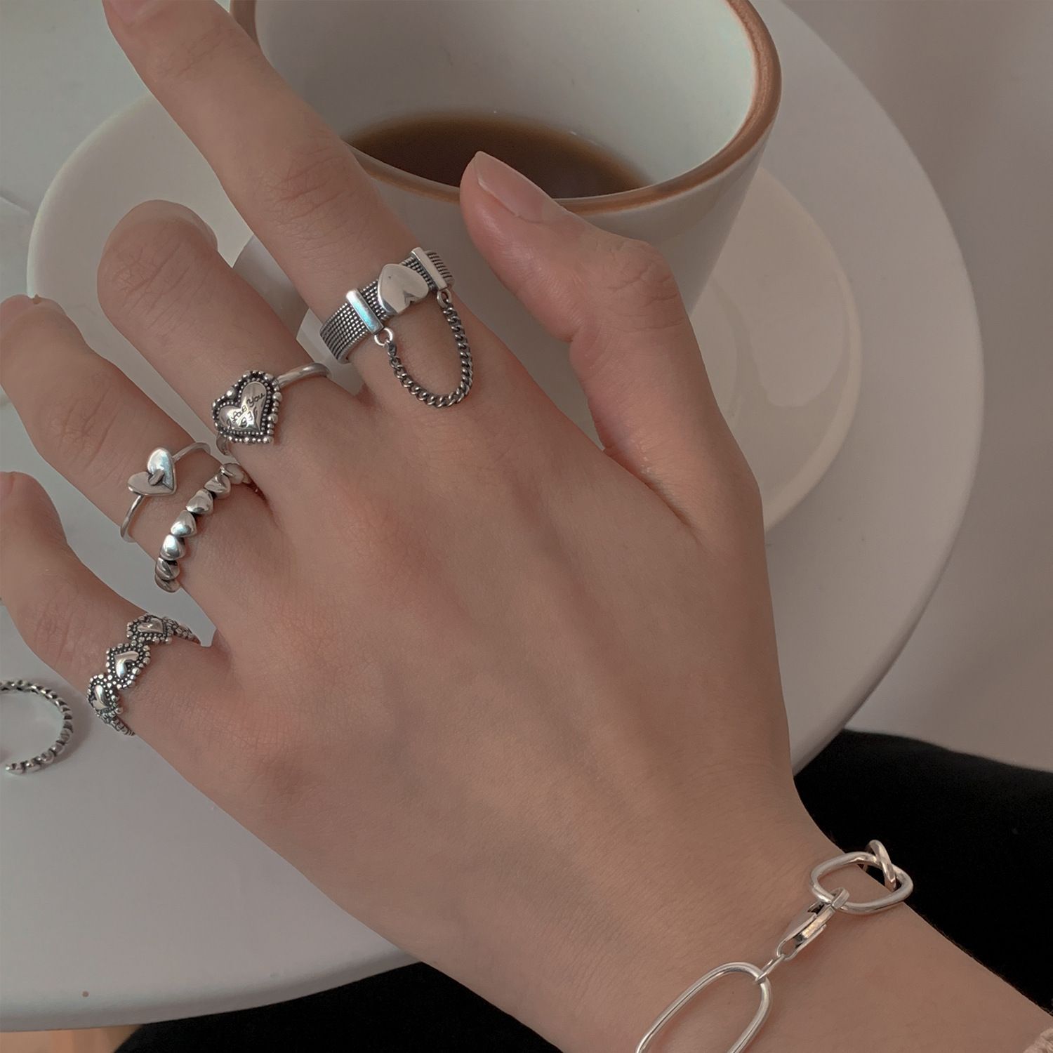 Creative Simple Retro Geometric Heart Ring Women - Grocery