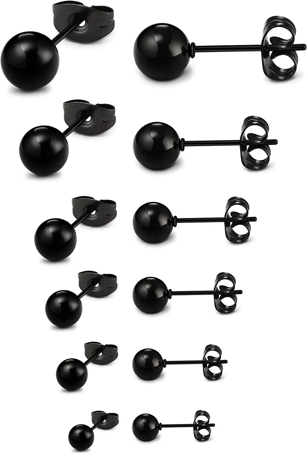 Stainless Mens Womens Ball Stud Earrings Round 2-7mm 6 Pairs - Grocery