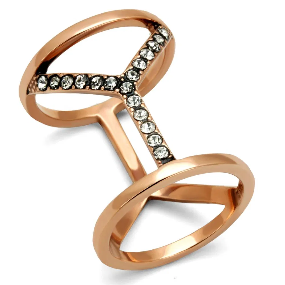 TK2825 - IP Rose Gold(Ion Plating) Stainless Steel Ring with Top Grade Crystal in Clear - Grocery