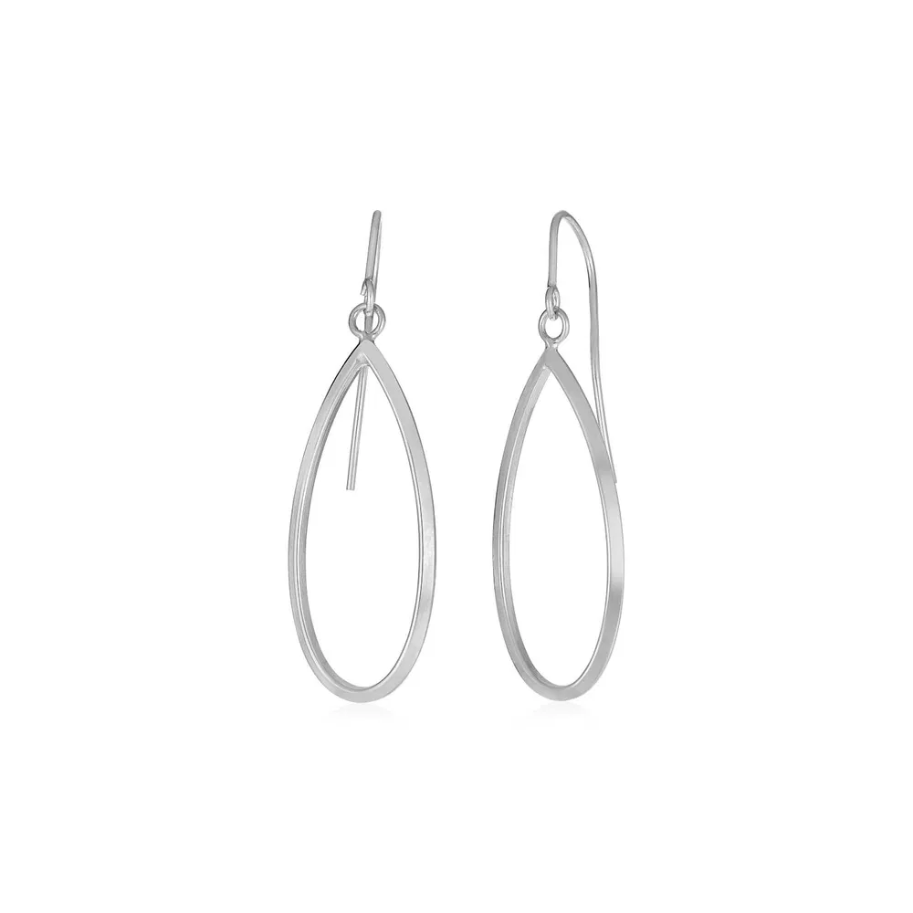 14k White Gold Earrings with Polished Open Teardrop Dangles - Grocery