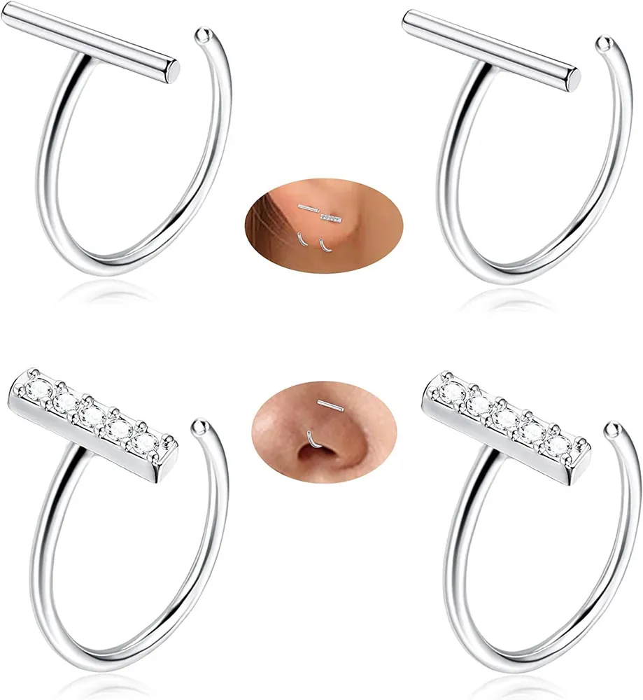 18G 925 Sterling Silver Half Hoop Earrings Small Huggie Hoop Earrings Minimalist CZ Bar Dot Open Earrings for Women Men 12mm - Grocery