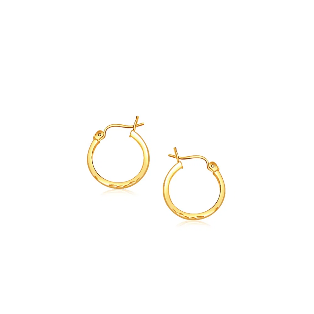 14k Yellow Gold Slender Hoop Earring with Diamond-Cut Finish (2x15mm) - Grocery