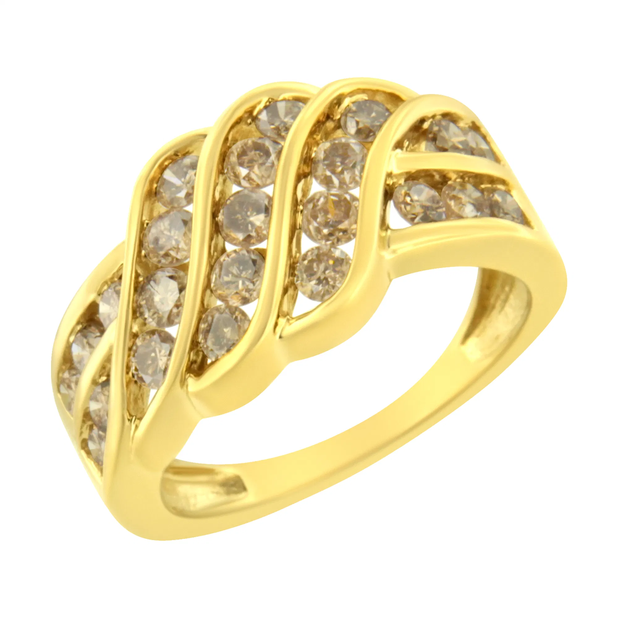 10K Yellow Plated .925 Sterling Silver 1 1/2 cttw Channel Set Round-Cut Diamond Modern Cross-Over Ring Band (K-L Color, I1-I2 Clarity) - Grocery