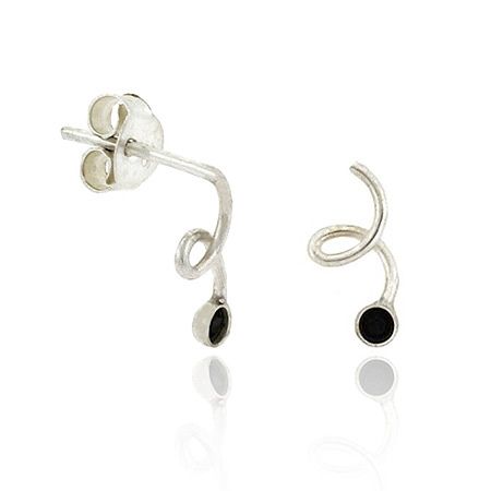 Sterling Silver Black Rhinestone & Swirl Small Earrings - Grocery