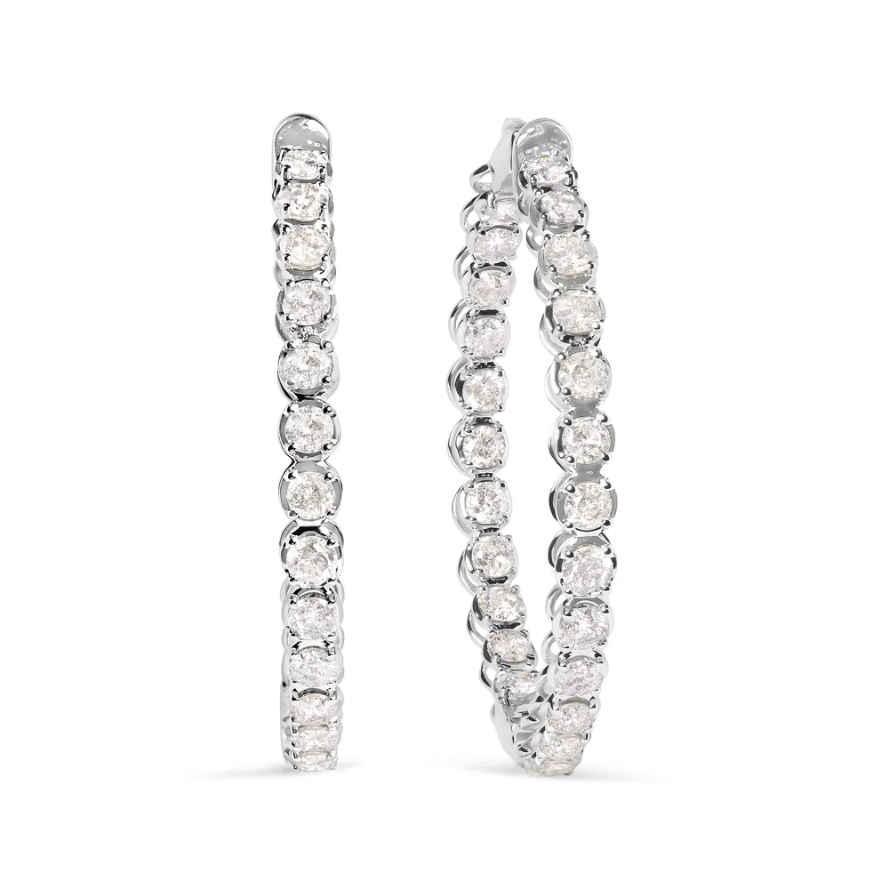 14K White Gold 7.0 Cttw Diamond 1-¾ Inside Out Hinged Leverback Hoop Earrings (I-J Color, I2-I3 Clarity) - Grocery