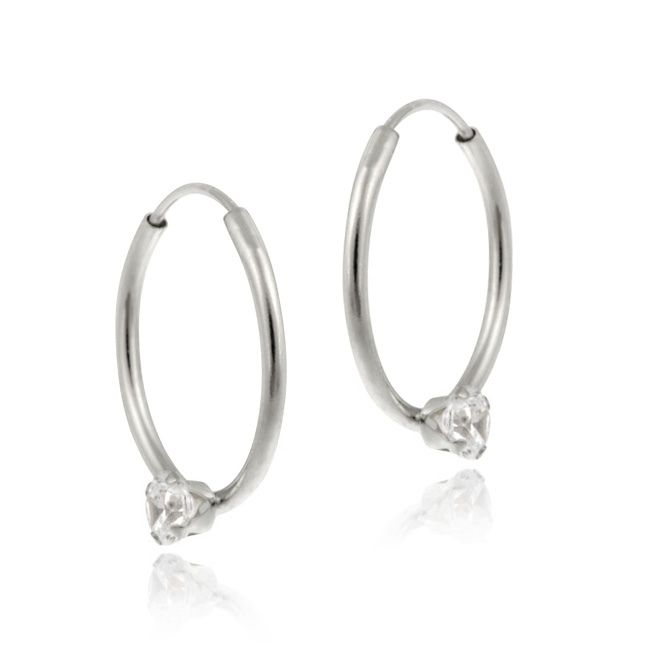 10K White Gold CZ Mini Endless Hoop Earrings - Grocery