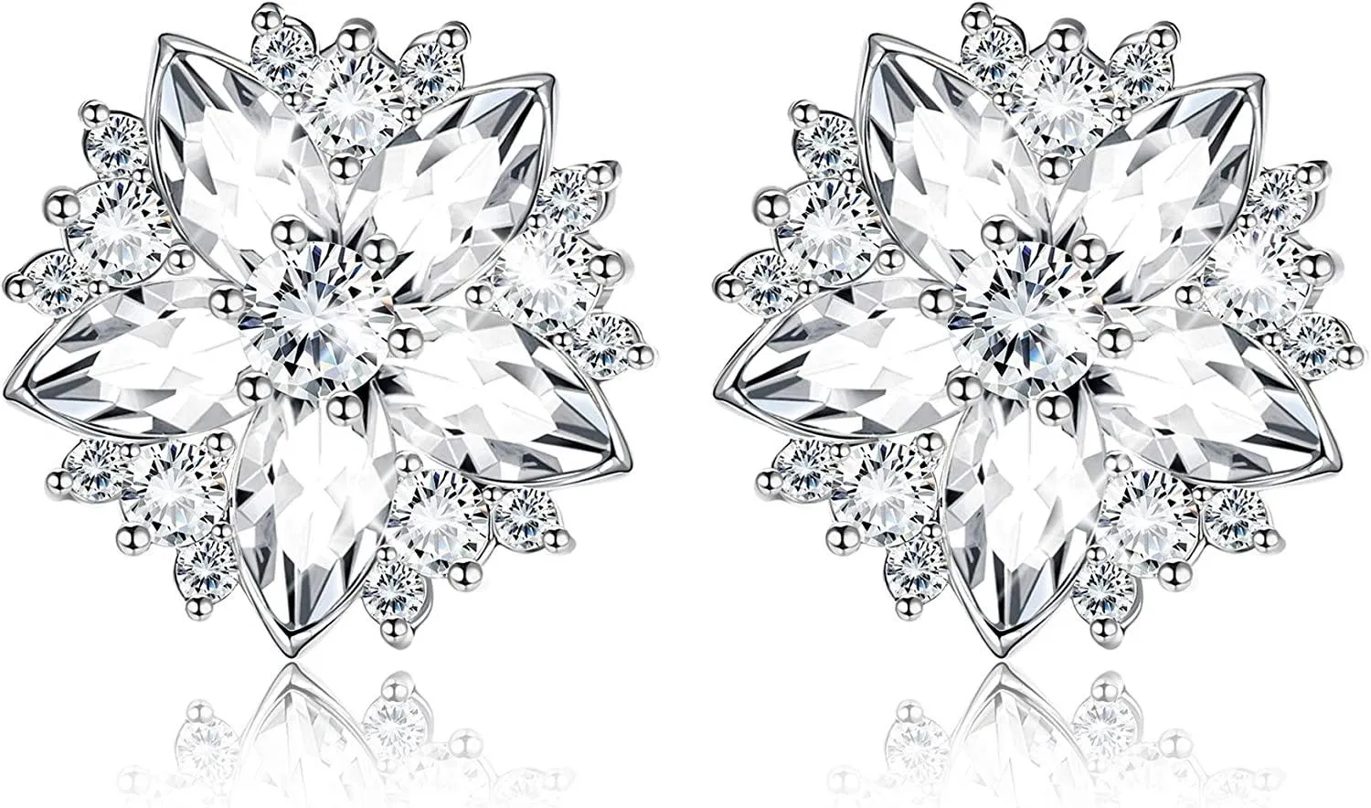 925 Sterling White Cherry Blossom Flower Snowflake Crystals Stud Earrings Set with Austria Crystals Sakura Earrings Birthday Anniversary Jewelry - Grocery