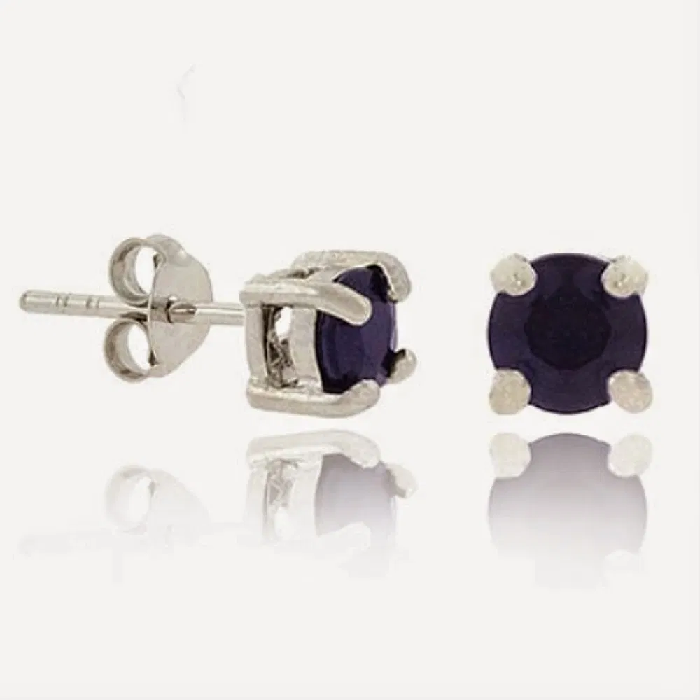 Sterling Silver Black Sapphire Round Stud Earrings - Grocery