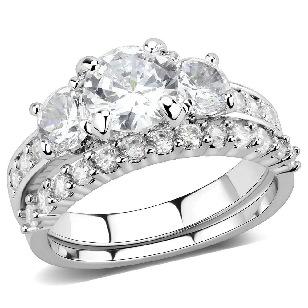 3W1588 - Rhodium Brass Ring with AAA Grade CZ in Clear - Grocery
