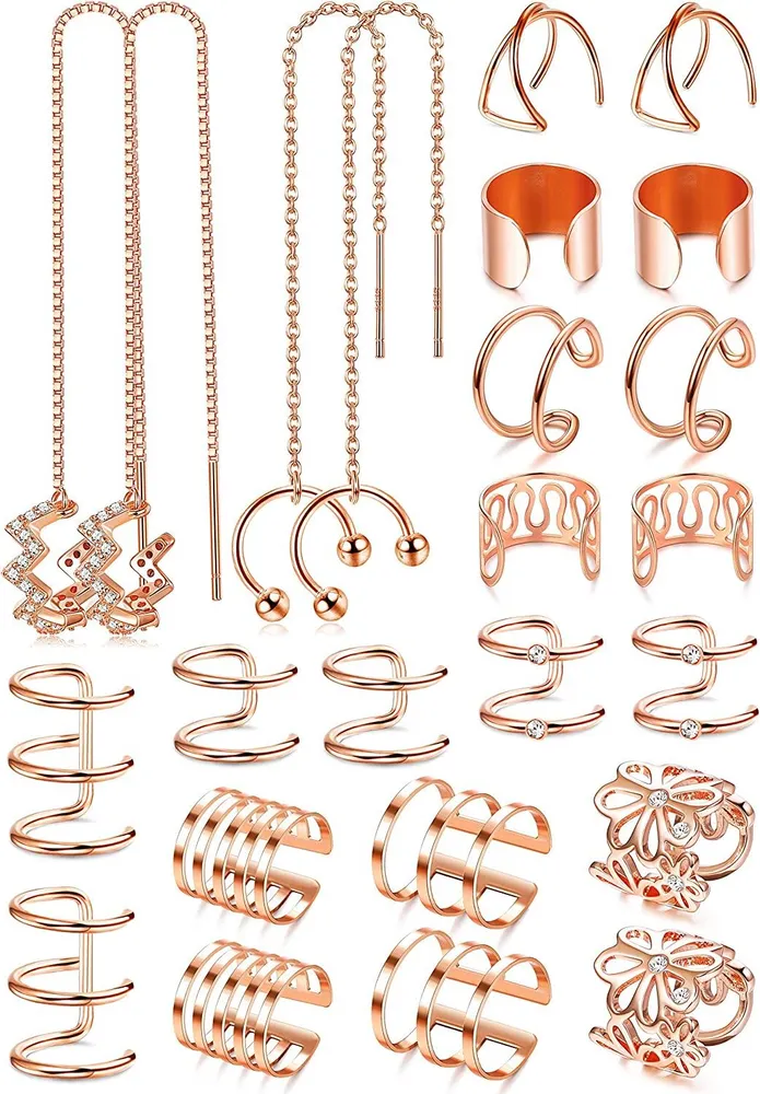 12 Pairs Wave Cuff Chain Earrings Helix Cartilage Clip On Wrap Earrings Stainless Non Piercing Earrings Set - Grocery