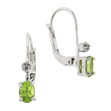 Sterling Silver Diamond Accent & Peridot Leverback Earrings - Grocery