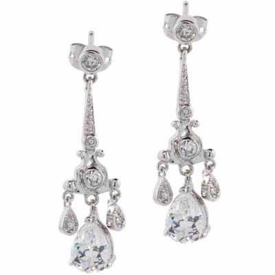 Sterling Silver CZ Filigree Chandelier Earrings - Grocery