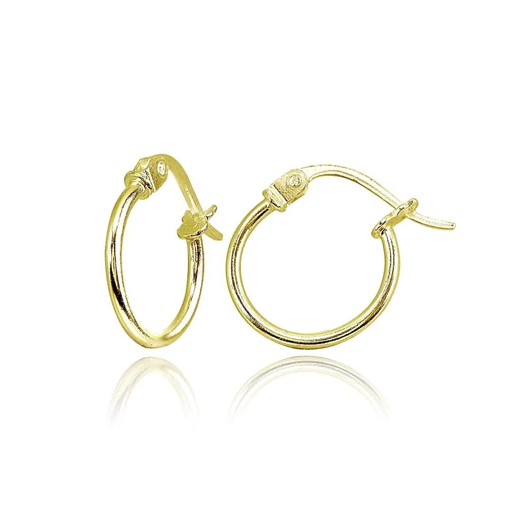 Yellow Gold Flash Silver Small 12mm Round Thin Lightweight Unisex Hoop Earrings - Grocery