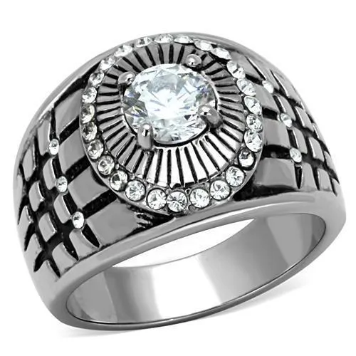 TK1614 - High polished (no plating) Stainless Steel Ring with AAA Grade CZ in Clear - Grocery