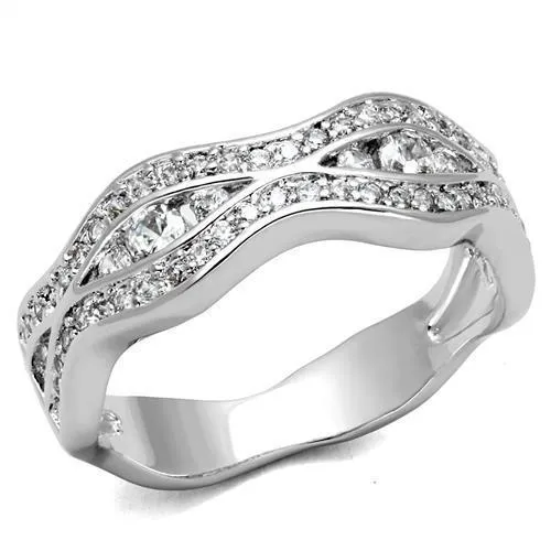 3W1345 - Rhodium Brass Ring with AAA Grade CZ in Clear - Grocery