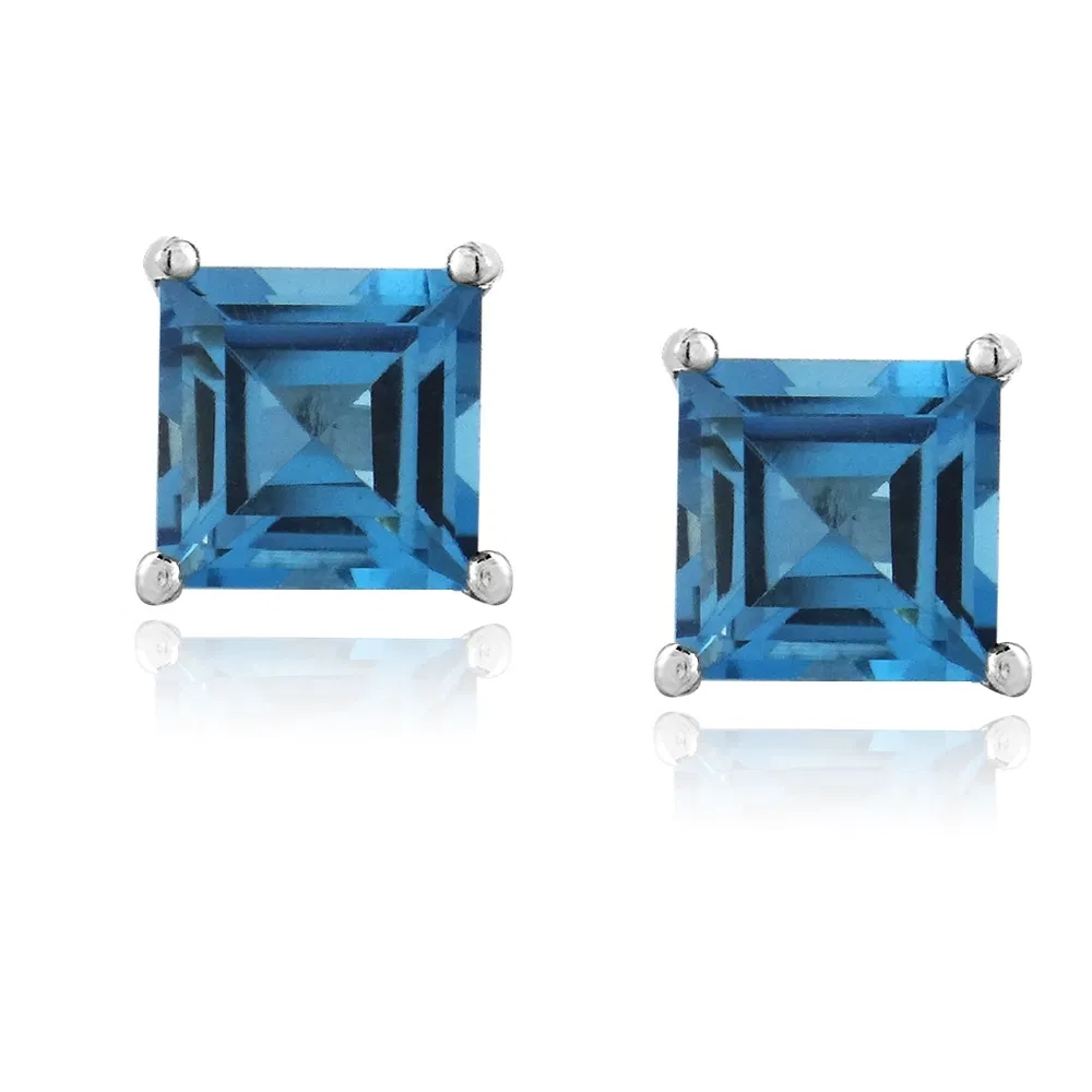 Sterling Silver 2.6ct London Blue Topaz Square Stud Earrings, 6mm - Grocery