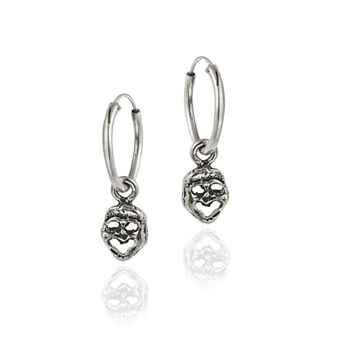Sterling Silver Dangling Skull Small Hoop Earrings - Grocery
