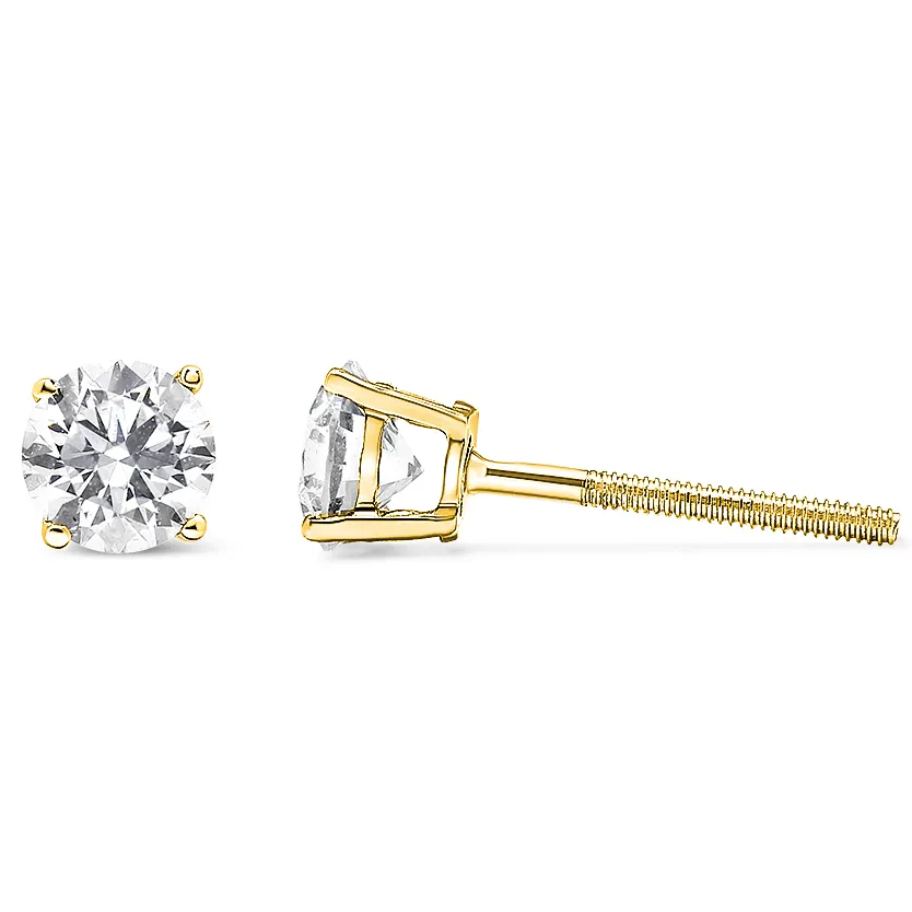 14K Yellow Gold Plated .925 Sterling Silver 1/2 Cttw Round Brilliant-Cut Diamond Classic 4-Prong Stud Earrings (I-J Color, I2-I3 Clarity) - Grocery