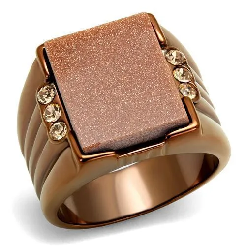 TK3015 - IP Coffee light Stainless Steel Ring with Semi-Precious Gold Sand Stone in Siam - Grocery