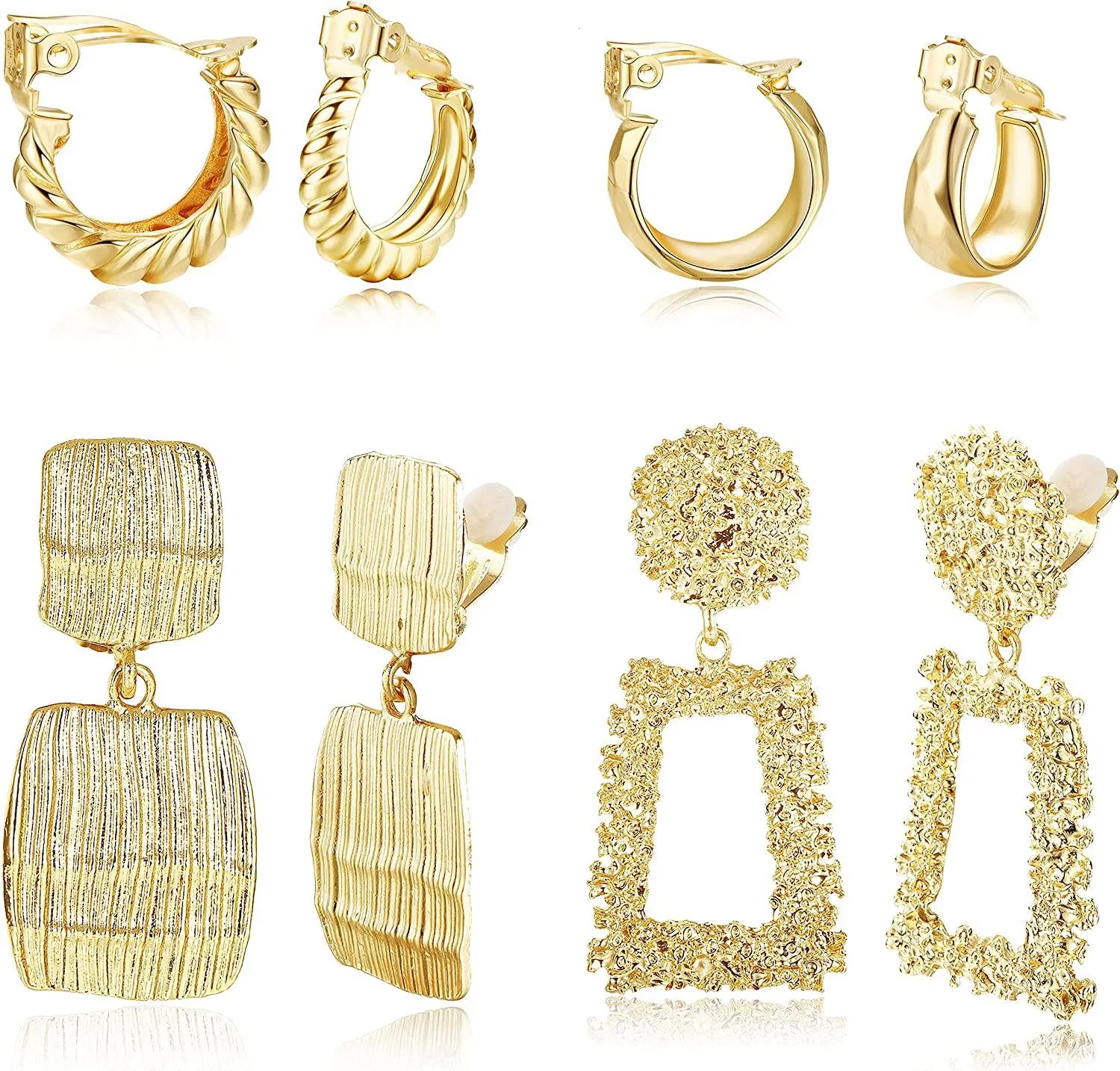 4 Pairs Clip on Earrings for Women Clip on Hoop Earrings Chunky Drop Dangle Earrings No Piercing Fake Earrings - Grocery