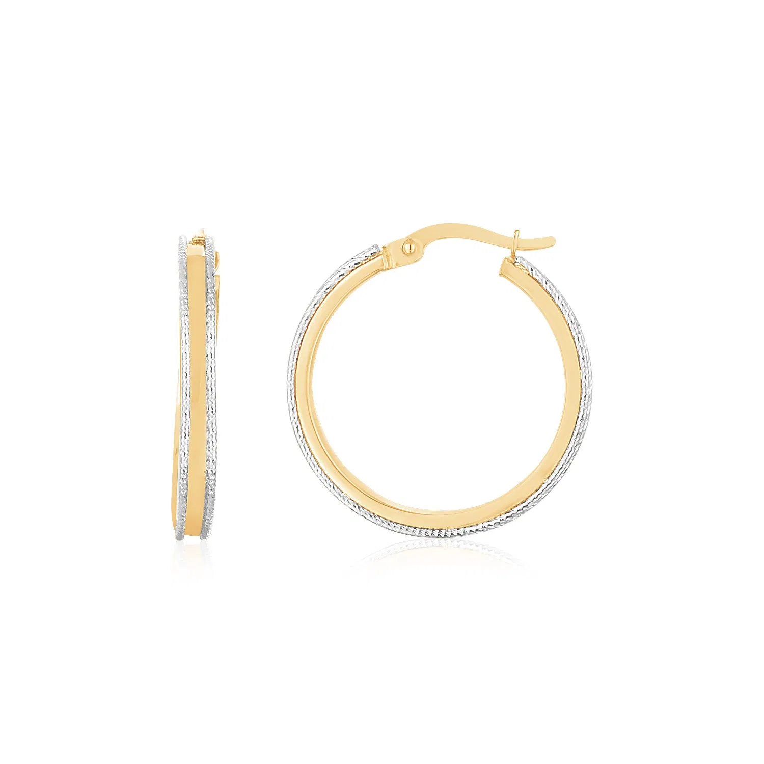 14K Two Tone Gold Diamond Cut Round Hoop Earrings - Grocery