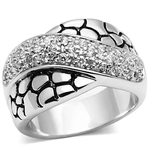 3W037 - Rhodium Brass Ring with AAA Grade CZ in Clear - Grocery