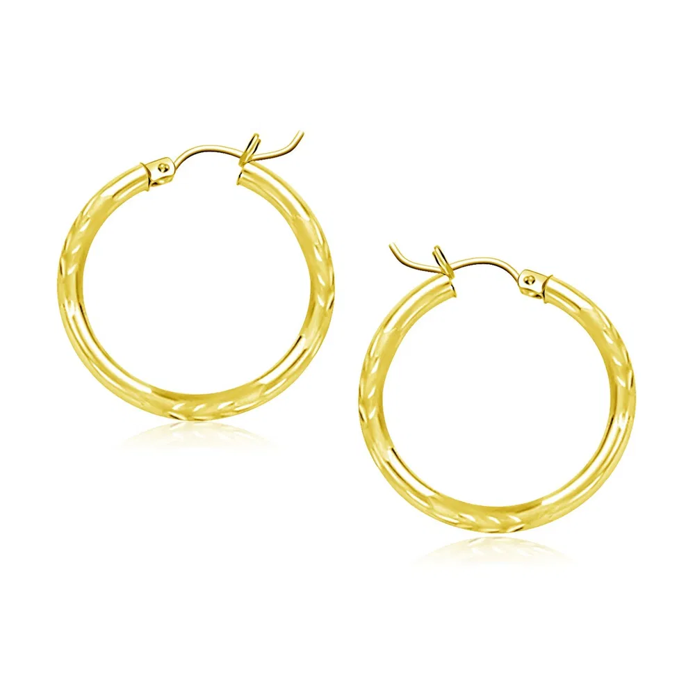 10k Yellow Gold Diamond Cut Hoop Earrings (3x20mm) - Grocery