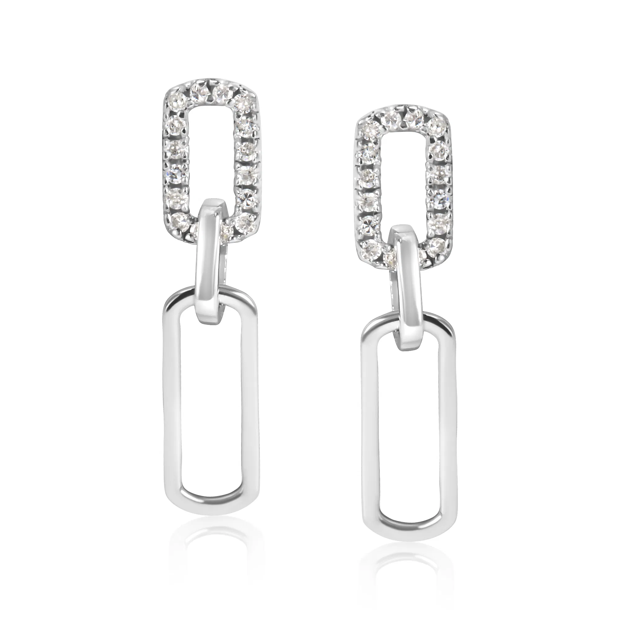.925 Sterling Silver 1/10 Cttw Diamond Studded Paperclip Drop and Dangle Earrings (I-J Color, I2-I3 Clarity) - Grocery
