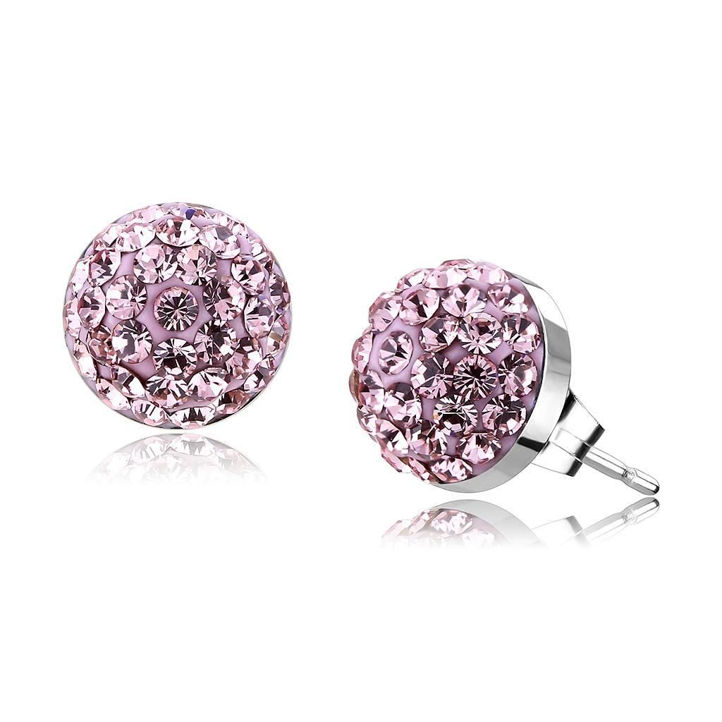 TK3554 - High polished (no plating) Stainless Steel Earrings with Top Grade Crystal in Light Rose - Grocery