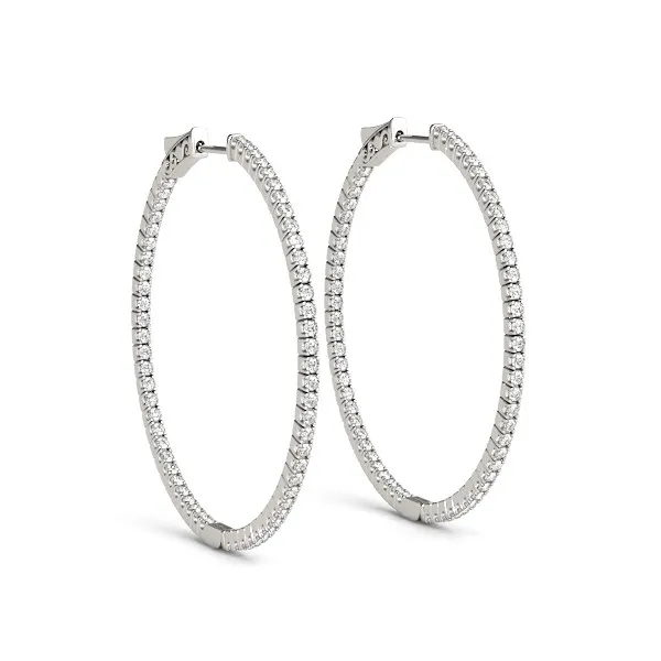 14k White Gold Slim Two Sided Diamond Hoop Earrings (1 1/2 cttw) - Grocery