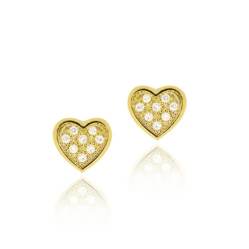 18K Gold over Sterling Silver CZ Micro Pave Small Heart Stud Earrings - Grocery