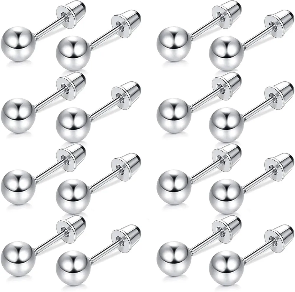 8 Pairs 20G Cartilage Stud Earrings Stainless Round Ball Barbell Earrings for Women Men Screwback Ear Piercing 7MM - Grocery