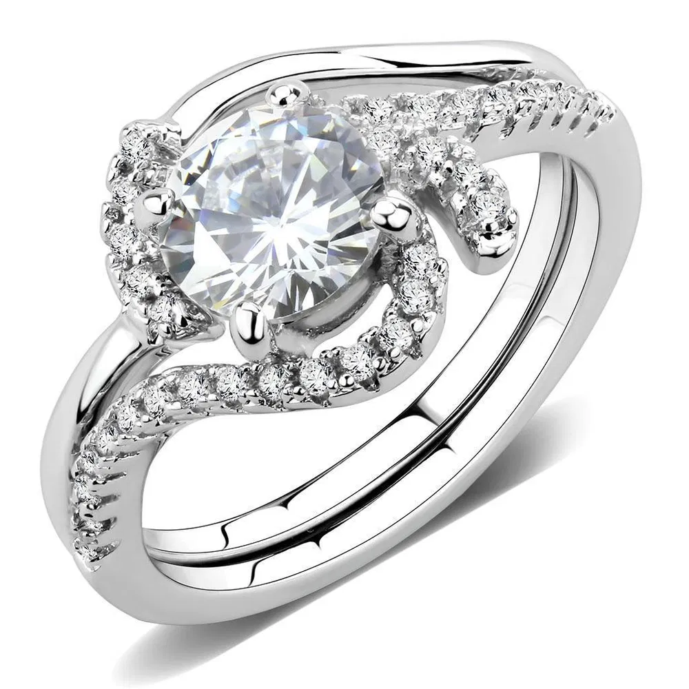 3W1591 - Rhodium Brass Ring with AAA Grade CZ in Clear - Grocery