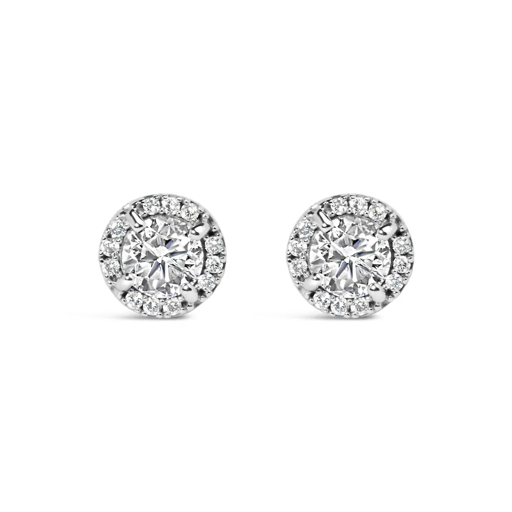10K White Gold 1.00 Cttw Diamond Hidden Halo Stud Earring (H-I Color, I1-I2 Clarity) - Grocery