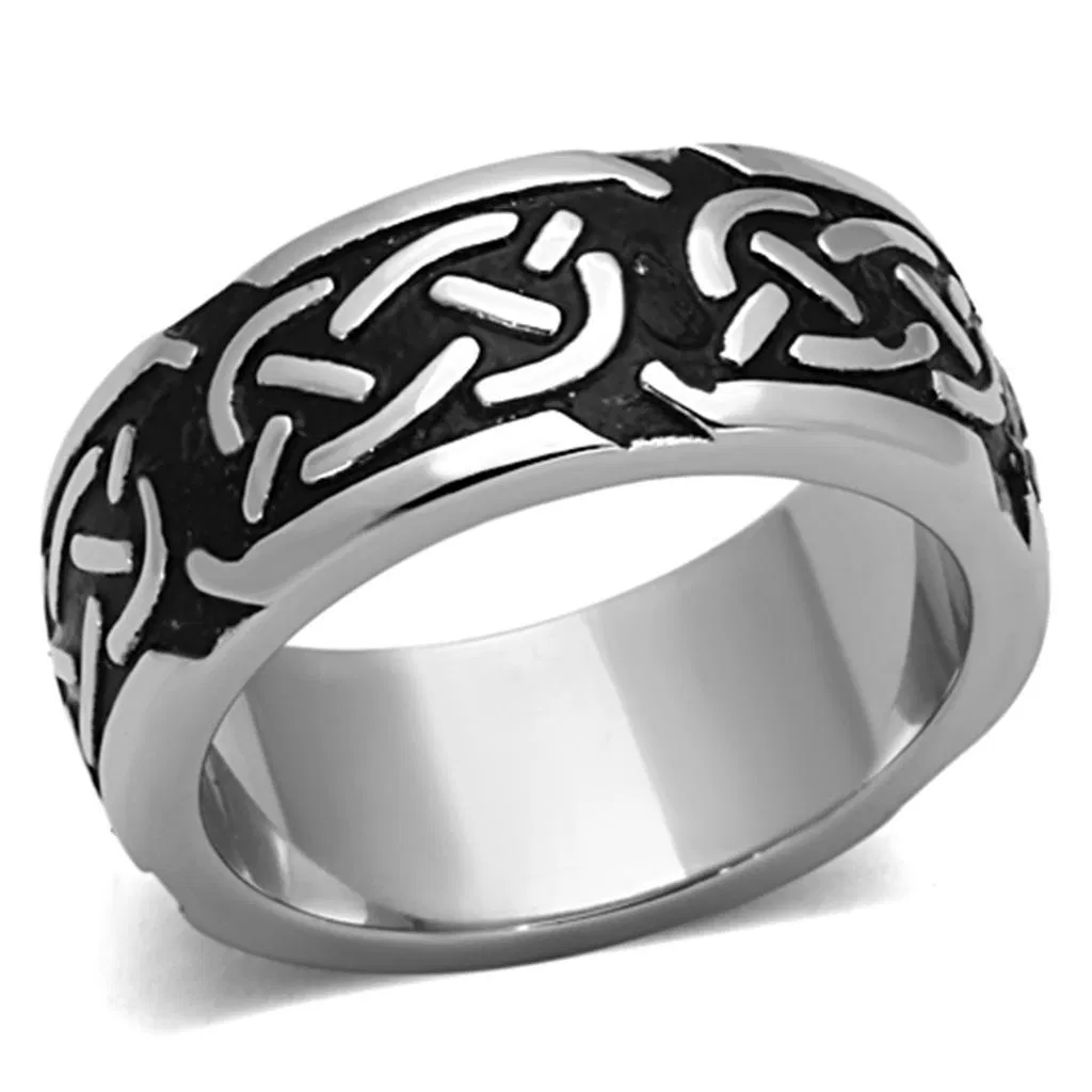 TK1197 - High polished (no plating) Stainless Steel Ring with Epoxy in Jet - Grocery