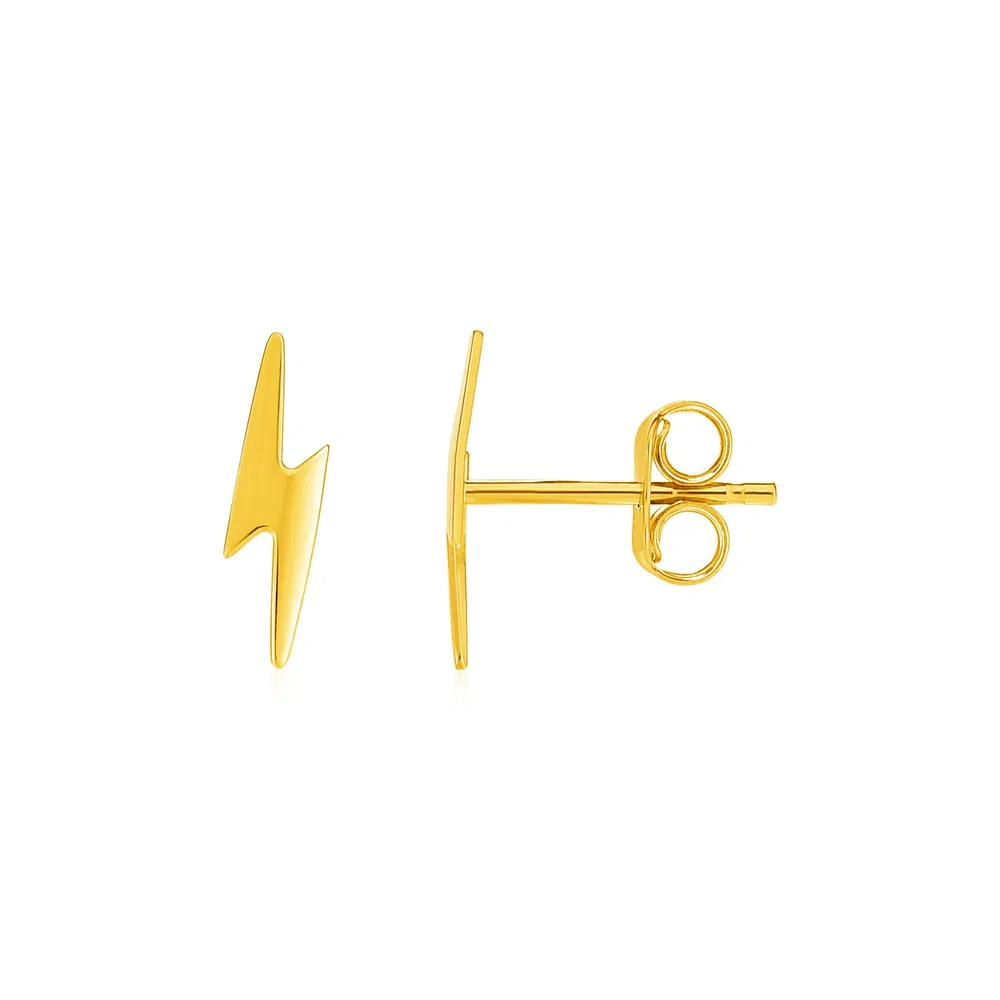 14k Yellow Gold Post Earrings with Lightning Bolts - Grocery