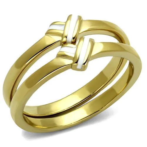 TK2494 - IP Gold(Ion Plating) Stainless Steel Ring with Epoxy in White - Grocery