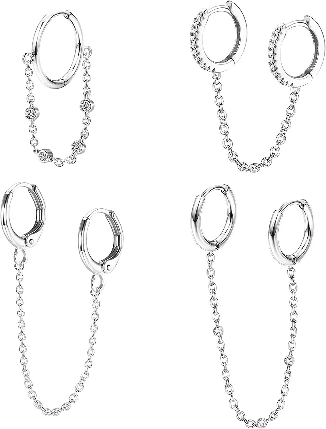 Chain Stud Earrings Set for Women CZ Dangle Earrings Ball Stud Earring Bar Stud Earrings Huggie Hoop Piercing Earrings Jewelry Gift - Grocery