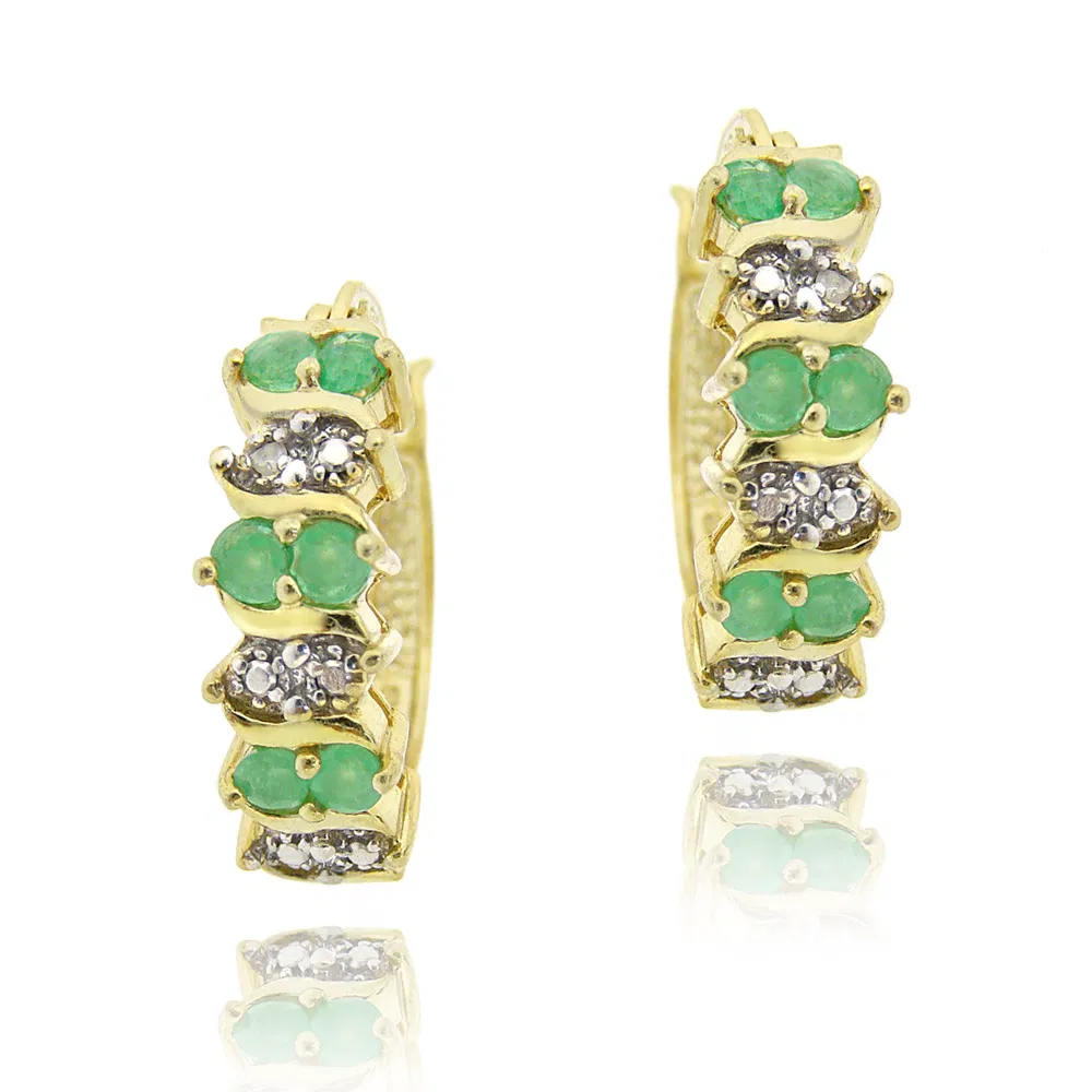 18K Gold over Sterling Silver Emerald & Diamond Accent Hoop Earrings - Grocery