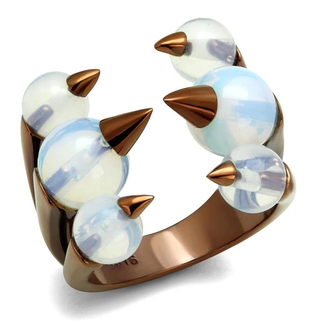 TK2992 - IP Coffee light Stainless Steel Ring with Synthetic Synthetic Glass in White - Grocery