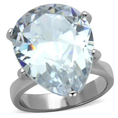 TK1750 - High polished (no plating) Stainless Steel Ring with AAA Grade CZ in Clear - Grocery