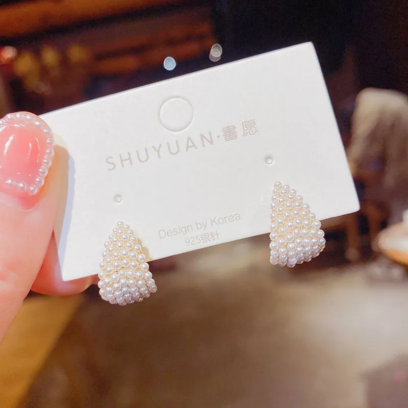 Pearl Drop-shaped Temperament Wild Silver Ear Studs Earrings Women - Grocery