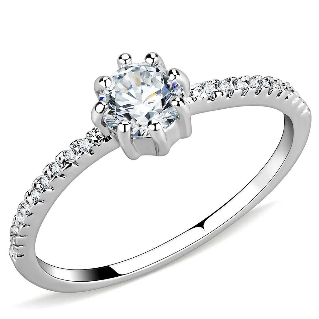 3W1460 - Rhodium Brass Ring with AAA Grade CZ in Clear - Grocery