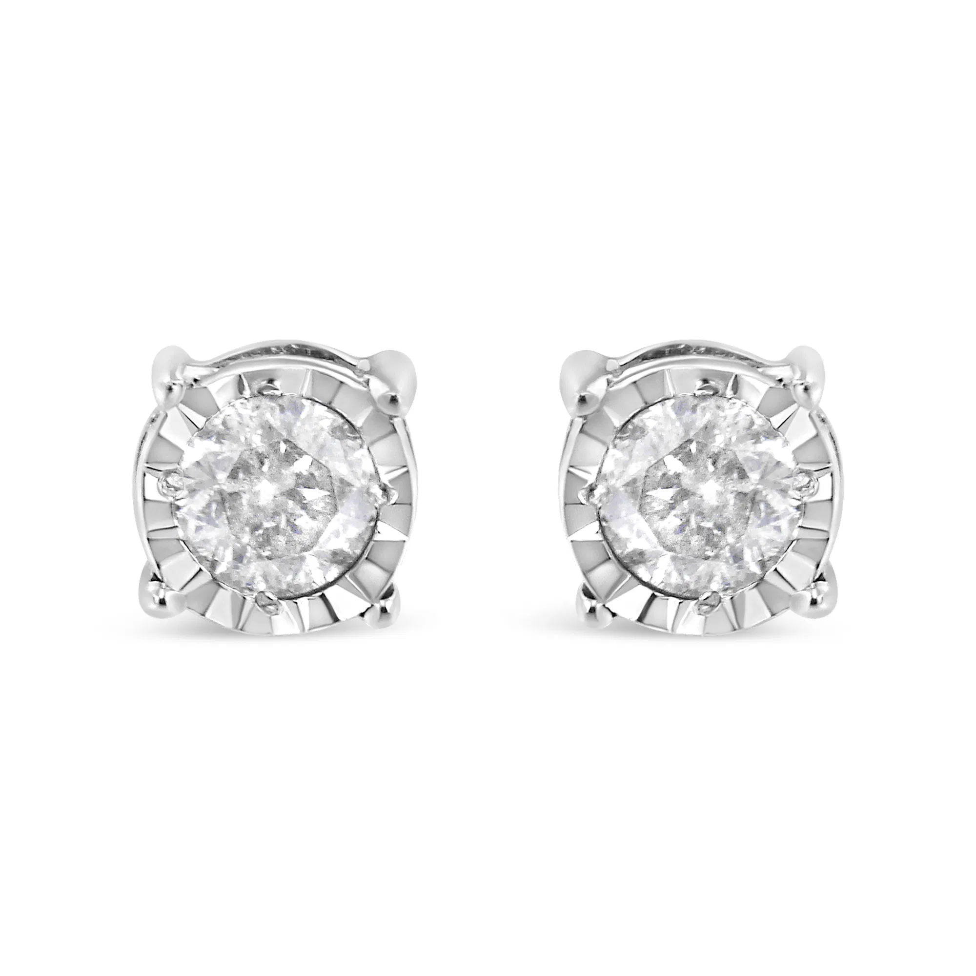 .925 Sterling Silver 3/8 Cttw Miracle-Set Round Brilliant Cut Diamond Solitaire Stud Earrings (K-L Color, I2-I3 Clarity) - Grocery