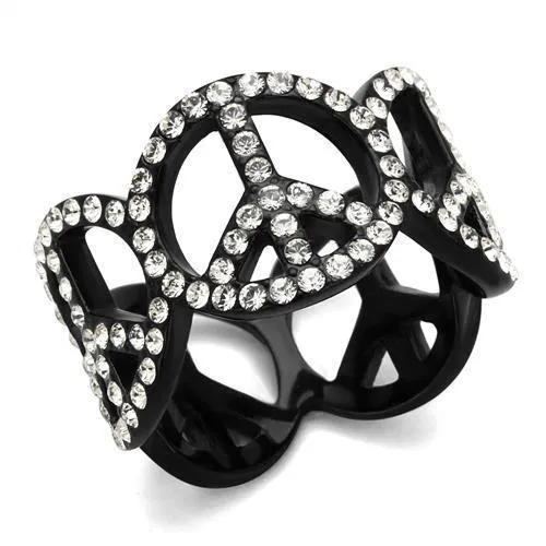 TK2194 - IP Black(Ion Plating) Stainless Steel Ring with Top Grade Crystal in Clear - Grocery