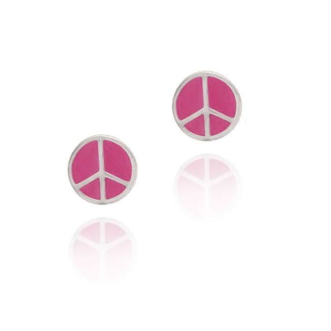 Sterling Silver Pink Enamel Peace Sign Symbol Earrings - Grocery