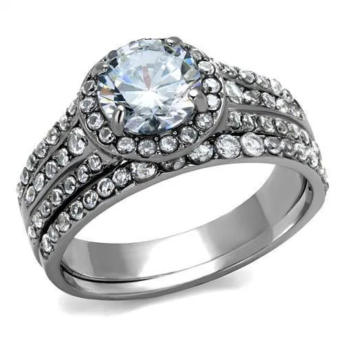 TK2476 - High polished (no plating) Stainless Steel Ring with AAA Grade CZ in Clear - Grocery