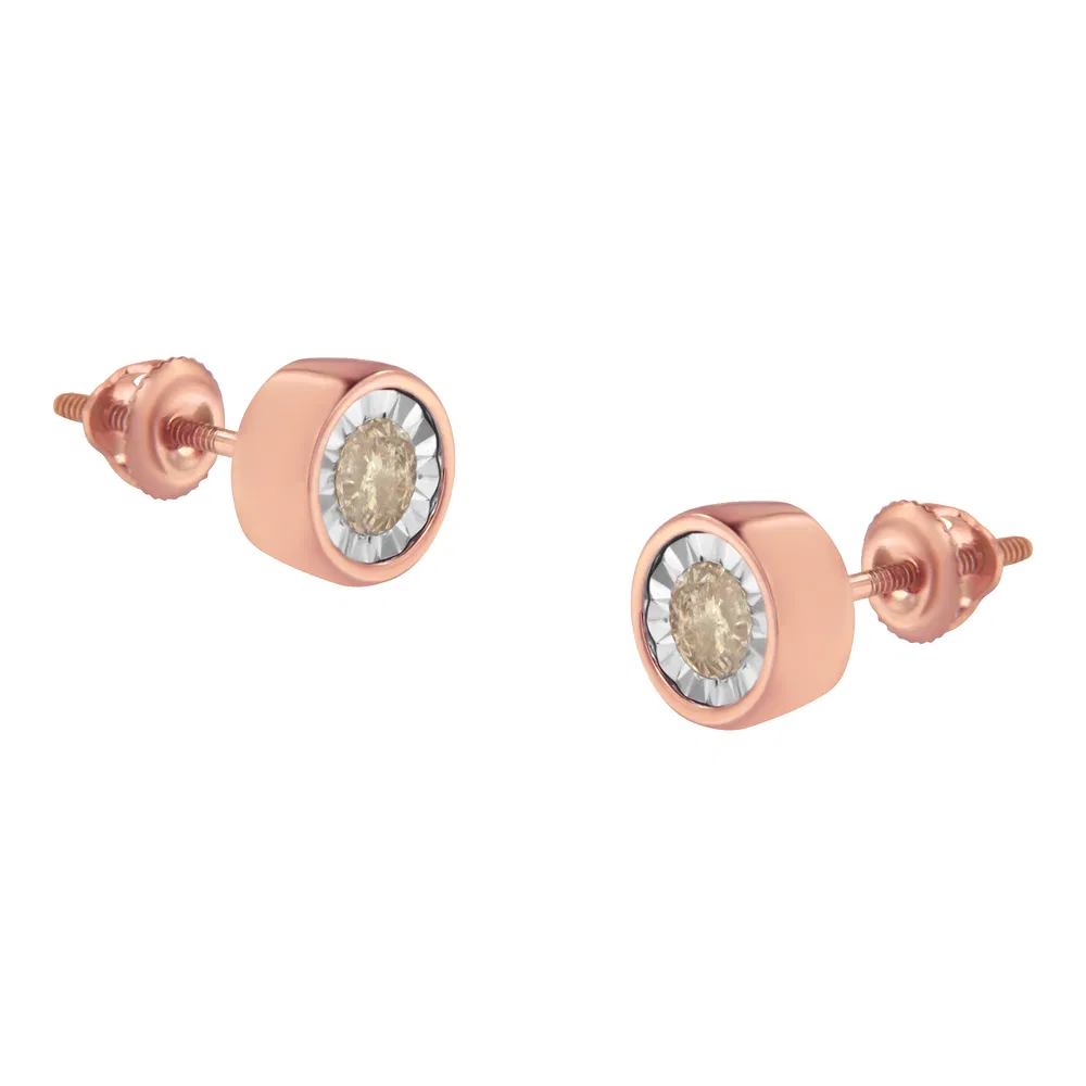 10K Rose Gold 0.40 Cttw Round Brilliant-Cut Near Colorless Diamond Miracle-Set Stud Earrings with Screw Backs (J-K Color, I2-I3 Clarity) - Grocery