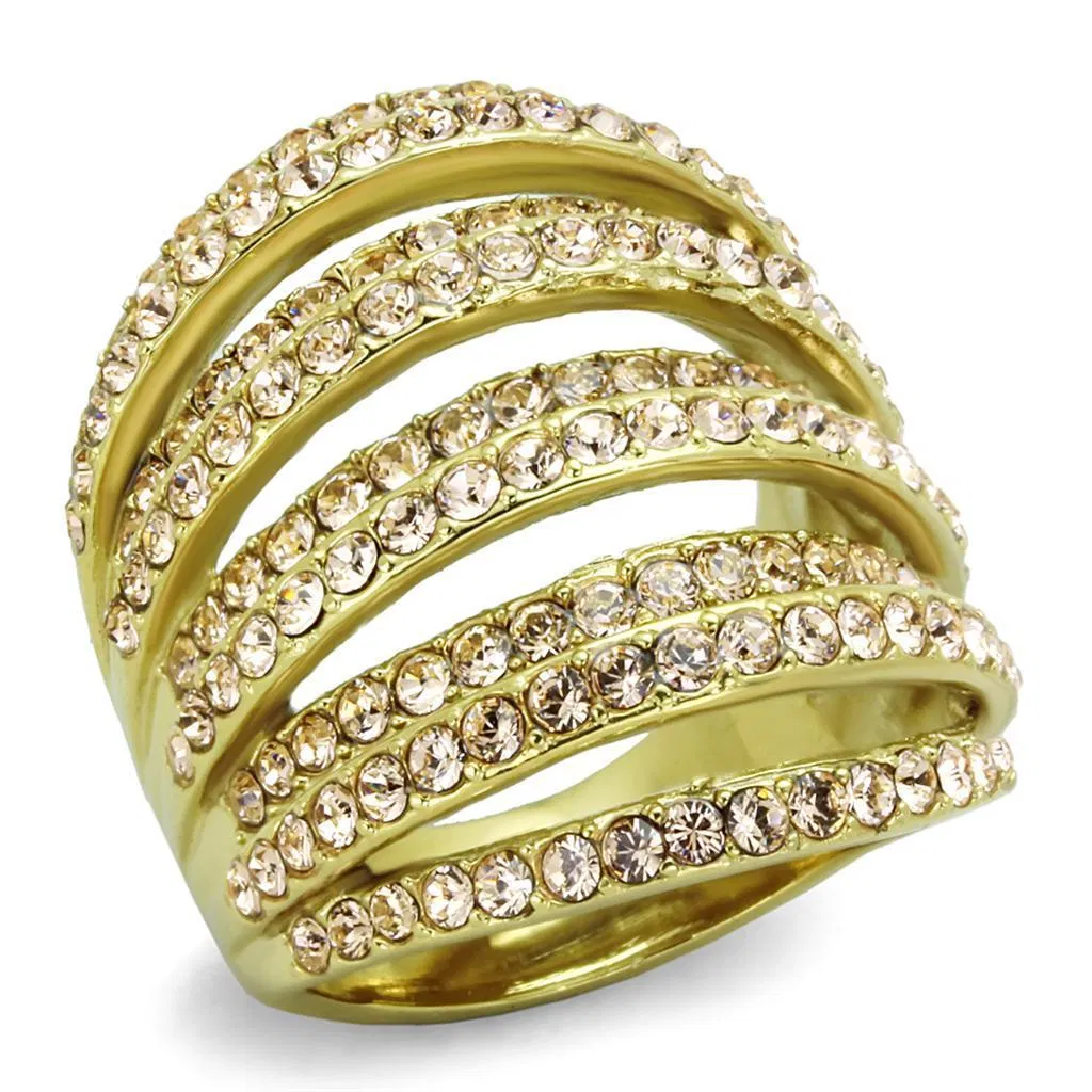 TK1637 - IP Gold(Ion Plating) Stainless Steel Ring with Top Grade Crystal in Light Peach - Grocery