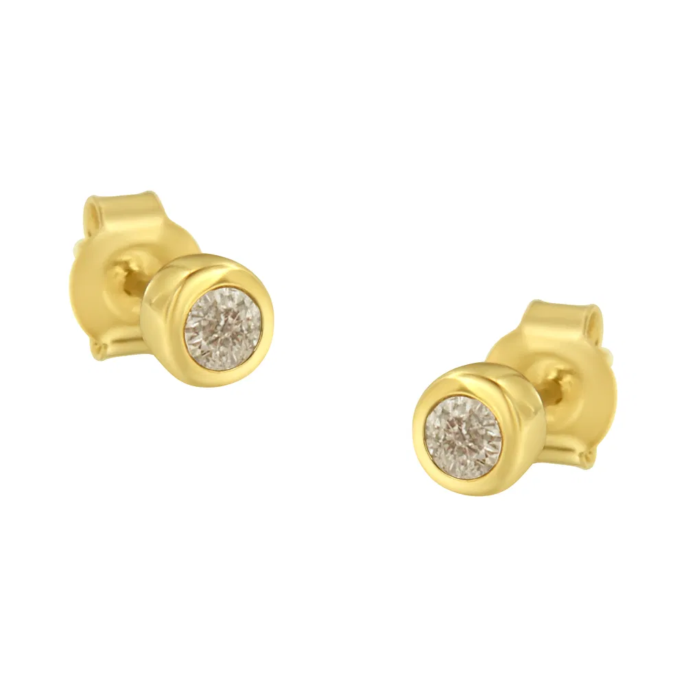 10K Yellow Gold 1/5 Cttw Round Brilliant-Cut Near Colorless Diamond Bezel-Set Stud Earrings (J-K Color, I1-I2 Clarity) - Grocery